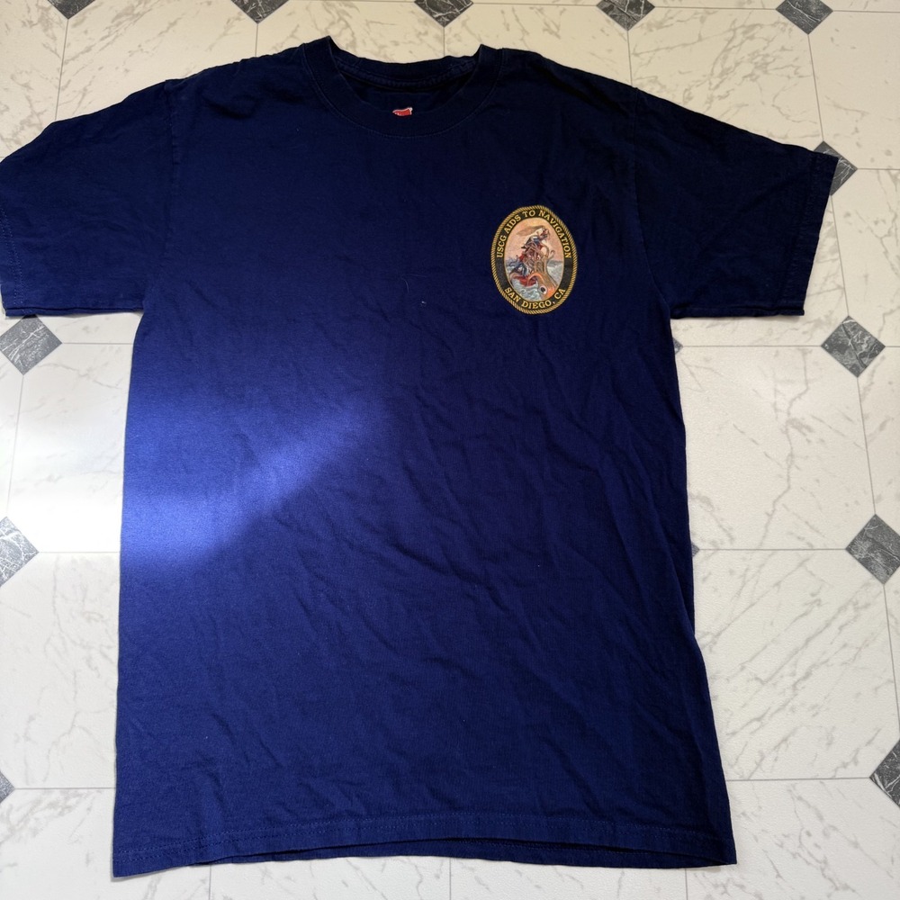 US Coast Guard Aids to Navigation T Shirt Navy Blue Graphic Tee Small